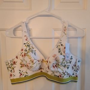 NWT! Cacique bra, 40C, floral pattern on white